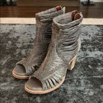 Freebird Taupe Olive Bela Leather Open Toe 3" Boho Heeled Booties Size 7 Tan Photo 0