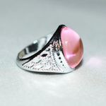 Source Unknown Enticing Pale Pink Oval Glass Stone Silver Tone Etched Band Sizes 4,5 & 6 Ring Photo 2