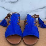 Aquazzura women’s braided blue suede ankle-tie flat sandal size IT 38.5 US 8.5 Photo 1