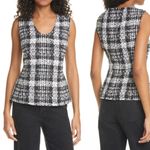 Theory  Sculpted Tweed Black Cream White Sleeveless Lined Zip Closure Blouse S Photo 1