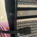 Tory Burch Gemini Link Canvas Tote Black Striped Chain Print Large Bag Photo 6