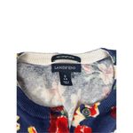 Lands' End Navy Blue Red Floral Cardigan Sweater small Supima Cotton Nice! Photo 3