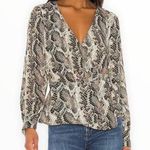 Cupcakes and Cashmere  Jasper Wrap Blouse in Brown Snake Print NWT Photo 0