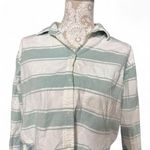 American Eagle  Striped Cropped Button Down Shirt Women's Small Green Cotton Photo 1