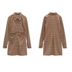 ZARA NWOT Plaid Collared Long Sleeve Mini Dress in Brown Multi Size S Photo 1