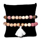 The Sak NEW - 2PC Set Jasper & Lava Stone Boho Stackable Stretch Tassel Bracelets Malas Photo 0