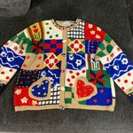 Vintage Bellepointe Patchwork Hearts Knitted Cardigan Size L Tan Size L Photo 0