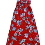 Japna  red floral maxi dress  small area at back and bottom elastic wais  long L Photo 0
