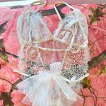 Victoria's Secret y2k 2000s white lace mesh bow bunny tail lingerie bodysuit Photo 3