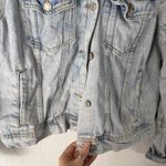 Free People Distressed Light Wash Denim Jacket Women's L Boho Festival Western Photo 2