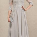 JJ's House NWT  A-line Illusion Tea-Length Chiffon Lace Sequin Dress in Picture Photo 0