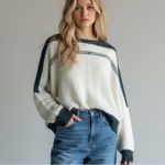 Wooden Ships  Oversized Boatneck Striped Open Knit Cotton Sweater Medium Large Photo 6