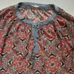 Mystree  Mulitcolored Patterned 3/4 Sleeve Boho Western Blouse Women’s Size Small Photo 2