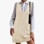 NEW Oversized V Neck Sleeveless Knit Pullover Vest Pockets Sweater Dress XL Photo 0