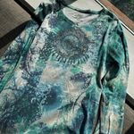 Style & Co Ethereal Celestial Blue Mandala Thermal Shirt Rhinestone Embellished Boho Large Photo 6
