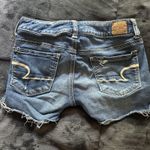 American Eagle Shortie‎ Denim Jean Shorts Cuffed Distressed Size 2 Blue Photo 5