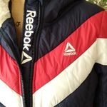 Reebok Sherpa Fur Hood Quilted Puffer Jacket - Chevron Red White & Navy Blue Photo 2