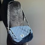 Chico's  Navy Quilted Shoulder Bag with Silver Chain Photo 2