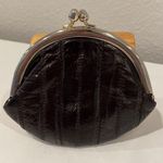 Vintage Genuine Black Brown Eelskin Kiss Clasp Coin Purse Photo 1