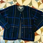 American Vintage Unique vintage blue & black plaid cottagecore winter holiday cardigan sweater Photo 0