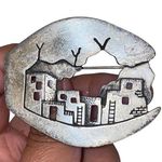 Vintage 1988 JJ 3D Building Pewter Silver Tone Pueblo Adobe Scene Pin Brooch Photo 0