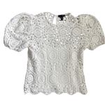 AQUA ‎ Bright White Boho Crocheted Puff Sleeve Top Size Medium Photo 0