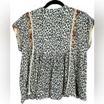 Coast Womens Mixed Media Embroidered Cheetah Tribal Animal Print Tassel Shirt XS Brown Photo 4