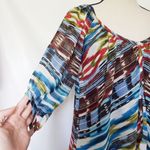 Halo Asymmetric Hem Sheer Womens Top Sz S Boho Tank Rainbow Tunic Button Flowy Photo 2