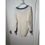 American Eagle  White Cable Knit Tennis Preppy Striped Oversized Sweater Large Photo 6