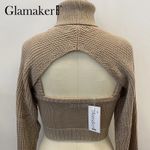 2 piece set winter turtleneck crop sweaters vest backless knitted‎ new ju… Tan Size M Photo 2