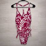 Kona Sol One Piece Swimsuit Size Medium Burgundy Floral Ring Halter Photo 1