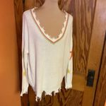 Hem & Thread  Star Knit V-Neck Sweater Distressed Hem Boho Cozy Photo 5