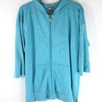 Martha Stewart Womens Knit Hoodie 3/4 Sleeve Full Zip Pockets Oversized Blue S Photo 0