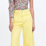 ZARA Floral Print Puff One Shoulder Ruching Sleeve Cotton Top Shirt Size XS Photo 0