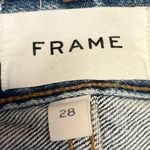 Frame  Women's Blue Denim High Rise Distressed Raw Hem Mini Jean Shorts Size 28 Photo 2