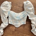 Oh Polly  toile blue puff sleeve corset top Photo 1