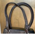 Brighton Leather Shoulder Purse 2 Compartments. Embossed Croc Skin. Blk/ Brown Photo 8