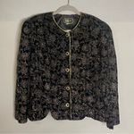 Vintage R&K Evening Blazer Jacket Women's‎ Large Black Velvet Floral Glitter Photo 0