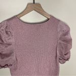 INC Stretch Ribbed Knit Pink Metallic Scoop Neck Short Sleeve‎ Puff Shoulder Top Size L Photo 8