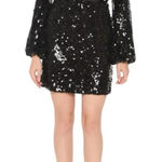 WAYF NEW Carrie Long Sleeve Sequin Minidress Small Black Party Sparkle Photo 0