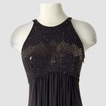 Cachet Y2K Beaded Halter Midi Dress Brown Size 8 Sleeveless Handkerchief Hem Photo 1