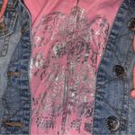 Y2k Mcbling twofer denim pink cropped hoodie jacket Blue Size L Photo 3