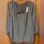 Loft  Stripe Henley Three-Quarter Sleeve Tie Detail Top Black White‎ Size Large Photo 8