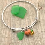 Halloween Genuine Green Sea Glass And Pearl Pumpkin Charm Beach Bracelet Bangle Orange Photo 1