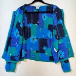 Robert Scott VTG Floral Patchwork Knitted Cotton Linen Cardigan Sweater Medium Blue Photo 5