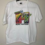 MTV 1994 T Shirt Sz Large White Stained Front Graphic Bright Photo 0