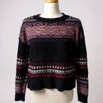 Lucky Brand  Sweater Med Black  Wool Alpaca Blend Boxy Crew Neck Boho Casual Cozy Photo 0
