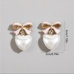 Pink & Gold Pearl Bow Heart Drop Earrings | Romantic Dangle Studs NWT Photo 4
