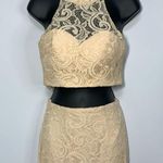 Anny Lee Women's Two-Piece Lace Halterneck Long Gown Cream Size XS Photo 0