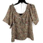 Lucy Paris  Cream Pink Floral Sheer Tie Front Blouse Womens Large New Photo 0